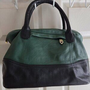 CHRISTOPHER KON large Forest Green & Black Pebbled Leather shoulder bag satchel
